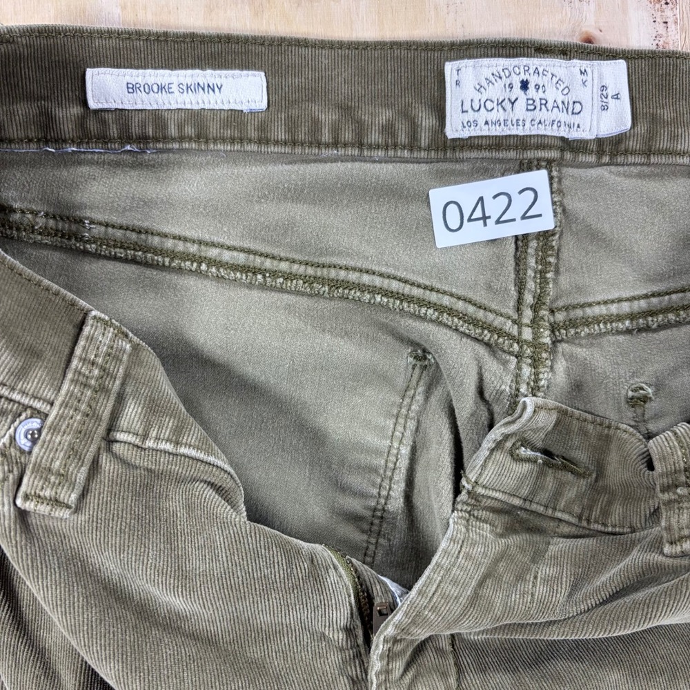 Lucky Brand Brooke Skinny Womens 8 29 Olive Green Corduroy Stretch Pants